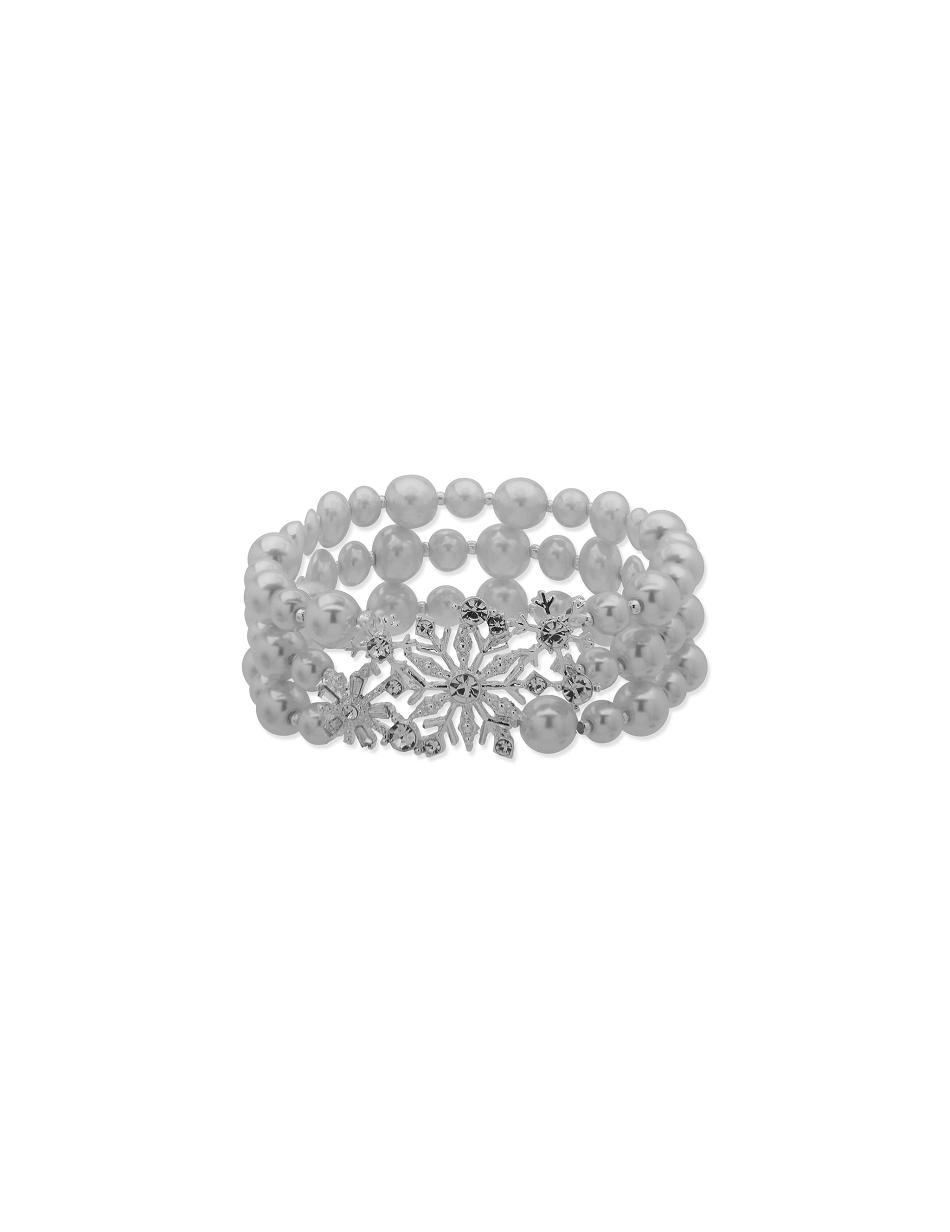 Bracelet Anne Klein 3 Row Snowflake Faux Pearl Stretch   | FTU-9479178